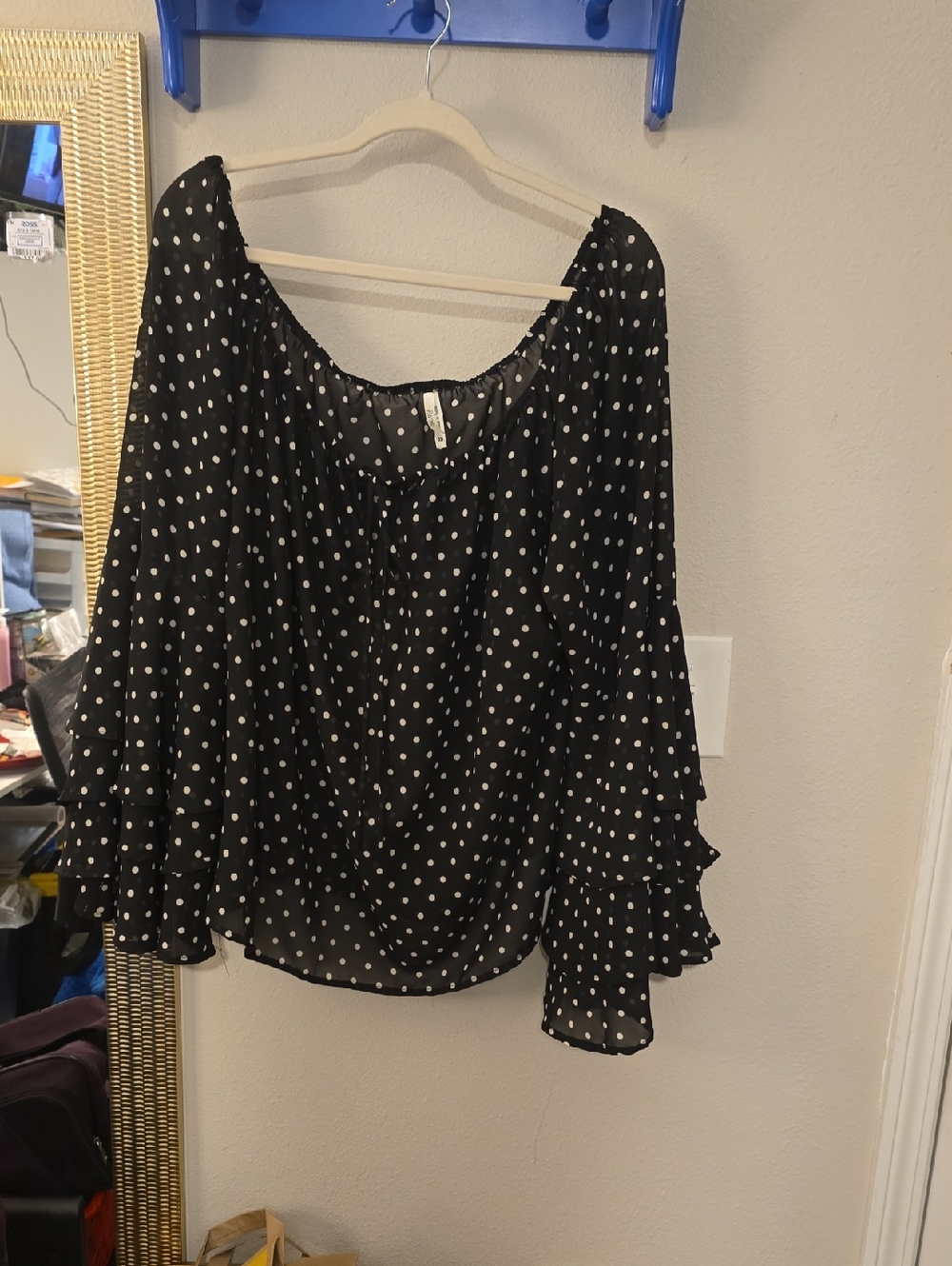 Truth Black and White Polka Dot Off-Shoulder Blouse